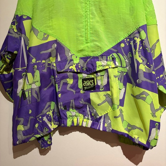 80s Vintage Asics Volleyball Retro Windbreaker Neon Green Purple Large - Picture 8 of 14